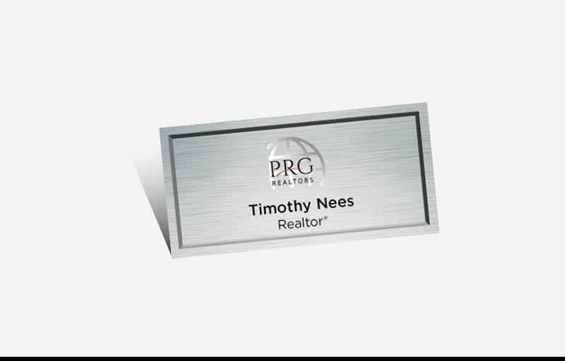 PRG Realtors Real Estate Full Color Silver Metallic Name Badge | BestPrintBuy.com