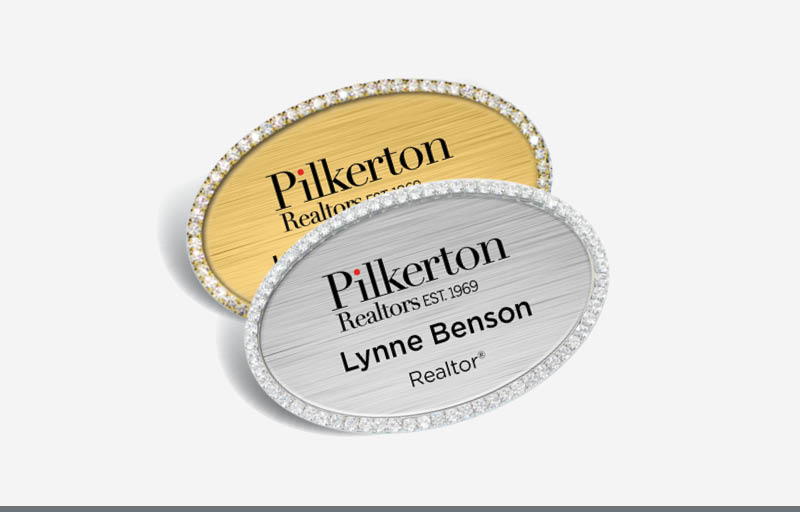 Pilkerton Realtors Real Estate Bling Oval Name Badge | BestPrintBuy.com