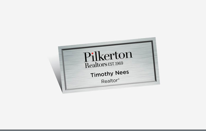 Pilkerton Realtors Real Estate Full Color Silver Metallic Name Badge | BestPrintBuy.com