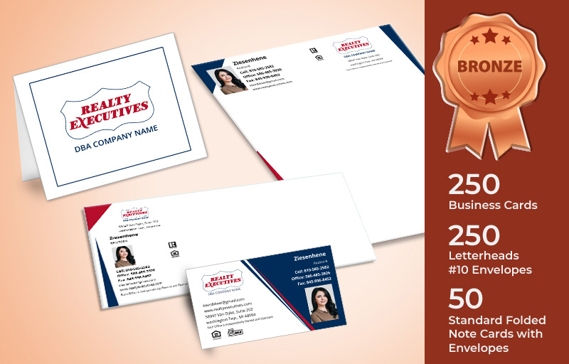 Realty Executives Real Estate Bronze Agent Package - Realty Executives personalized business cards, letterhead, envelopes and note cards | BestPrintBuy.com