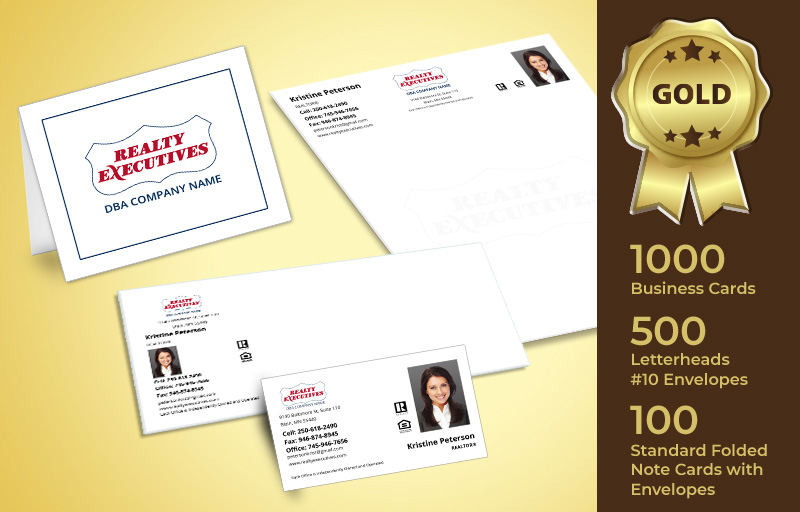 Realty Executives Real Estate Gold Agent Package - Realty Executives personalized business cards, letterhead, envelopes and note cards | BestPrintBuy.com