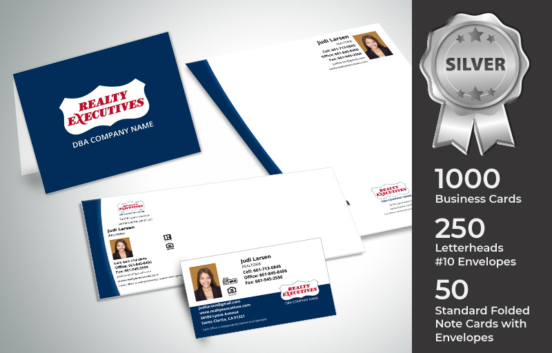 Realty Executives Real Estate Silver Agent Package - Realty Executives personalized business cards, letterhead, envelopes and note cards | BestPrintBuy.com