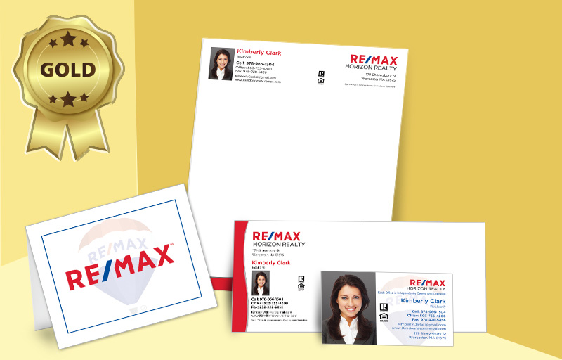 RE/MAX Real Estate Gold Agent Package - RE/MAX personalized business cards, letterhead, envelopes and note cards | BestPrintBuy.com
