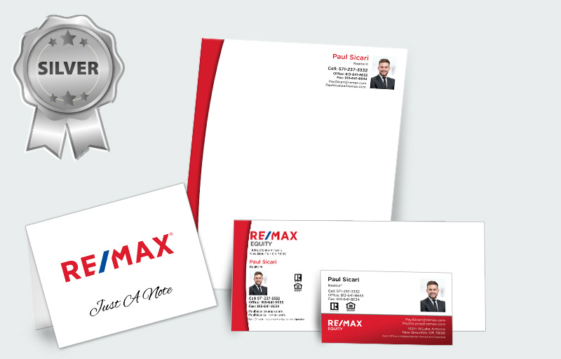 RE/MAX Real Estate Silver Agent Package - RE/MAX personalized business cards, letterhead, envelopes and note cards | BestPrintBuy.com