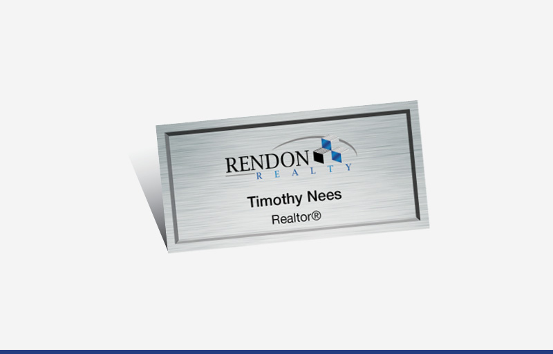 Rendon Realty Real Estate Full Color Silver Metallic Name Badge | BestPrintBuy.com