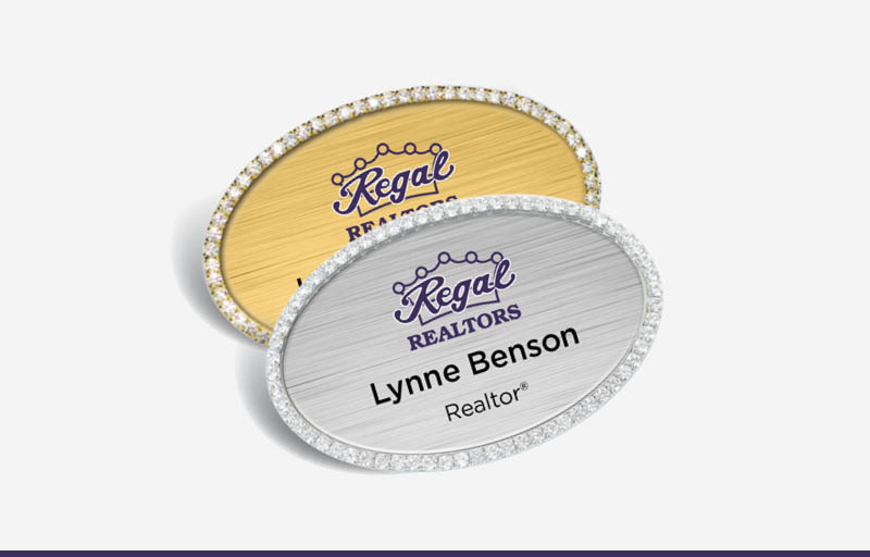 Regal Realtors Real Estate Bling Oval Name Badge | BestPrintBuy.com