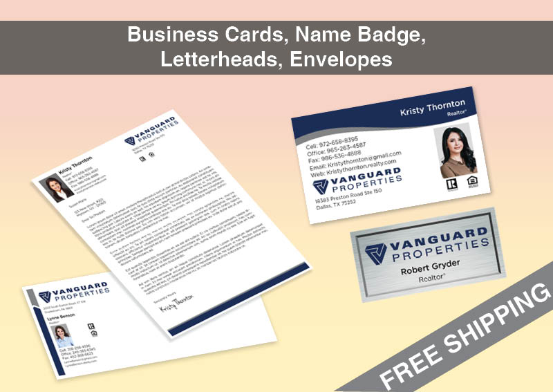 Vanguard Properties Real Estate Bronze Agent Package - Vanguard Properties approved vendor personalized business cards, letterhead, envelopes and note cards | BestPrintBuy.com