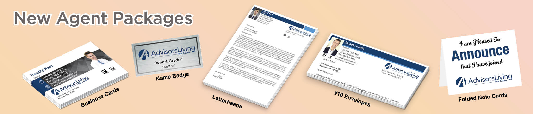 Advisors Living Real Estate Gold, Silver and Bronze Agent Packages - Advisors Living approved vendor personalized business cards, letterhead, envelopes and note cards | BestPrintBuy.com