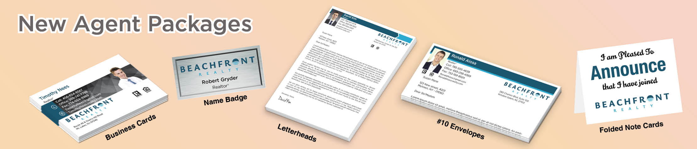 BeachFront Realty Real Estate Gold, Silver and Bronze Agent Packages - BeachFront Realty approved vendor personalized business cards, letterhead, envelopes and note cards | BestPrintBuy.com