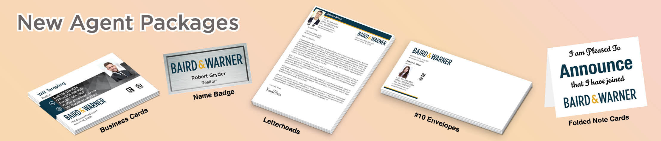Baird & Warner Real Estate Gold, Silver and Bronze Agent Packages - Baird & Warner approved vendor personalized business cards, letterhead, envelopes and note cards | BestPrintBuy.com