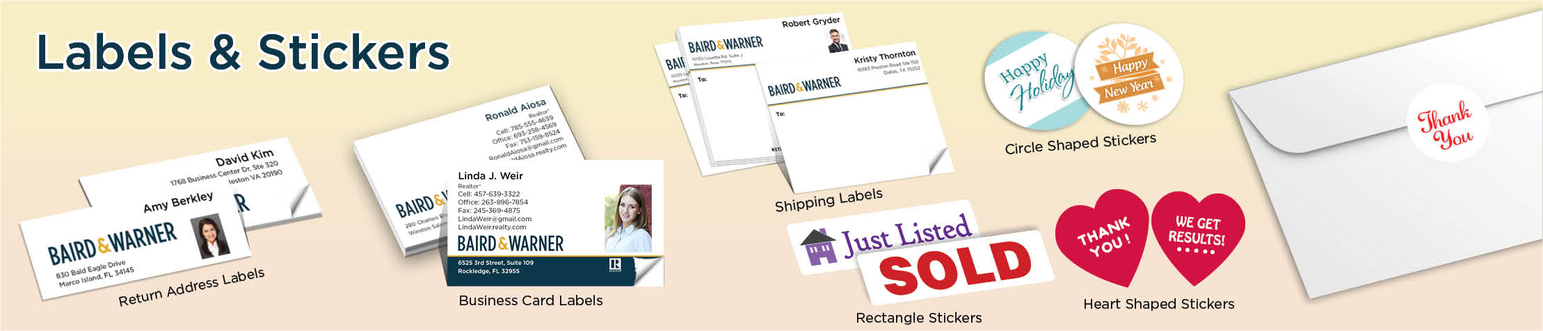 Baird & Warner Real Estate Labels and Stickers - MHRS business card labels, return address labels, shipping labels, and assorted stickers | BestPrintBuy.com