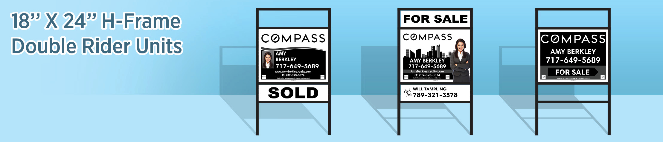 Compass Real Estate H-Frame Double Rider Units - real estate signs | BestPrintBuy.com