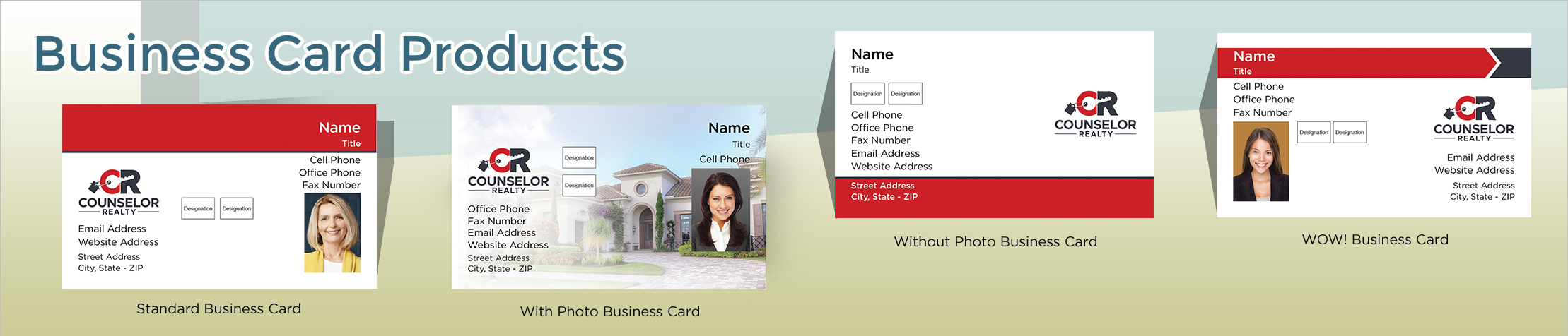 Counselor Realty Real Estate Business Card Products - Counselor Realty  - Unique, Custom Business Cards Printed on Quality Stock with Creative Designs for Realtors | BestPrintBuy.com