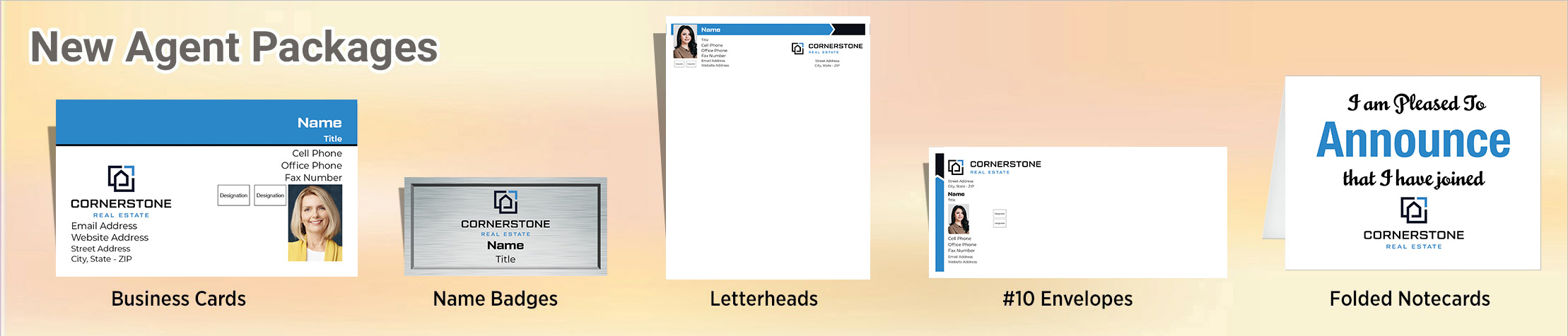 Cornerstone Real Estate Real Estate Gold, Silver and Bronze Agent Packages - Cornerstone Real Estate approved vendor personalized business cards, letterhead, envelopes and note cards | BestPrintBuy.com