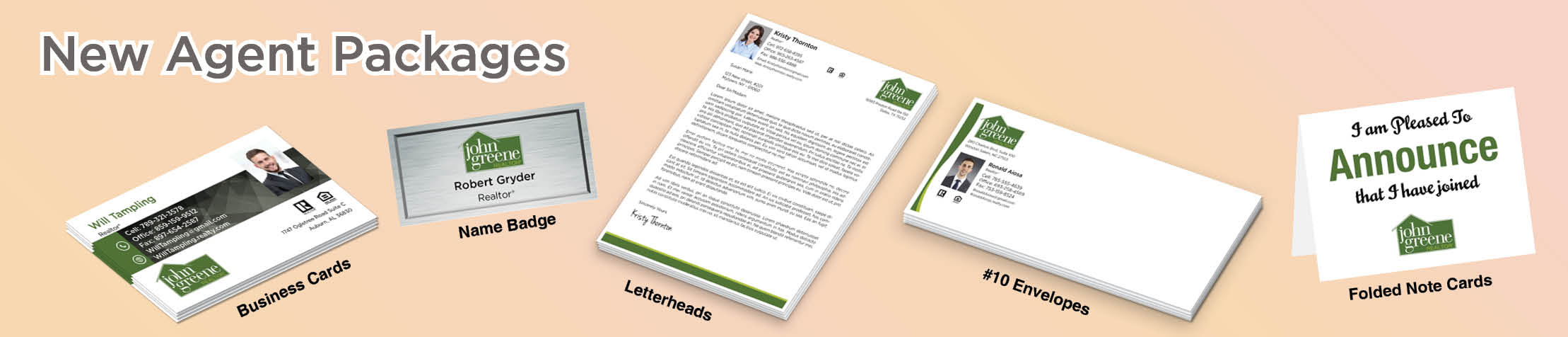 John Greene Realtor Real Estate Gold, Silver and Bronze Agent Packages - John Greene Realtor approved vendor personalized business cards, letterhead, envelopes and note cards | BestPrintBuy.com