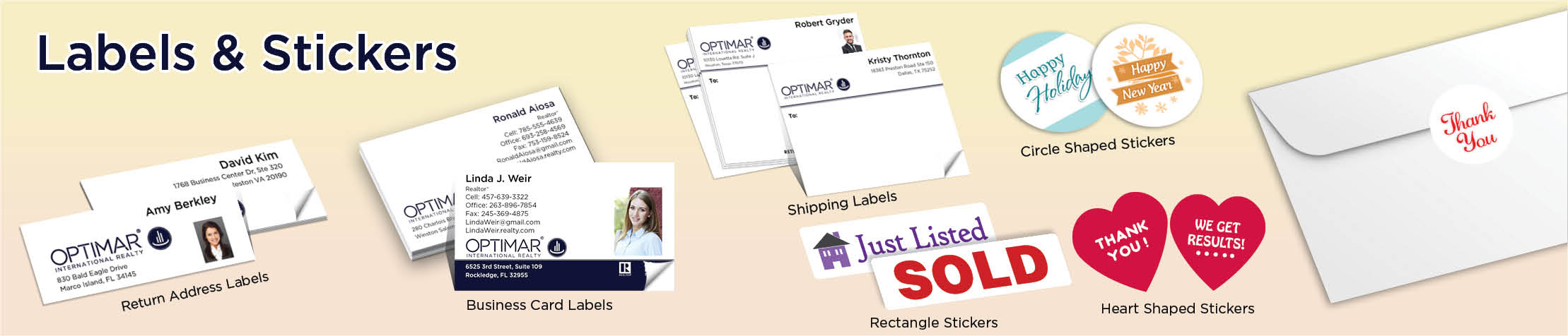 Optimar International Real Estate Labels and Stickers - MHRS business card labels, return address labels, shipping labels, and assorted stickers | BestPrintBuy.com
