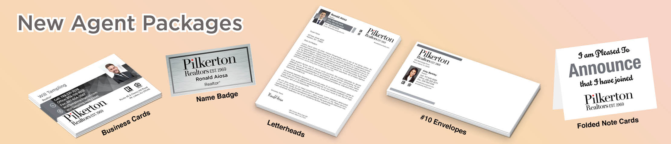 Pilkerton Realtors Real Estate Gold, Silver and Bronze Agent Packages - Pilkerton Realtors approved vendor personalized business cards, letterhead, envelopes and note cards | BestPrintBuy.com
