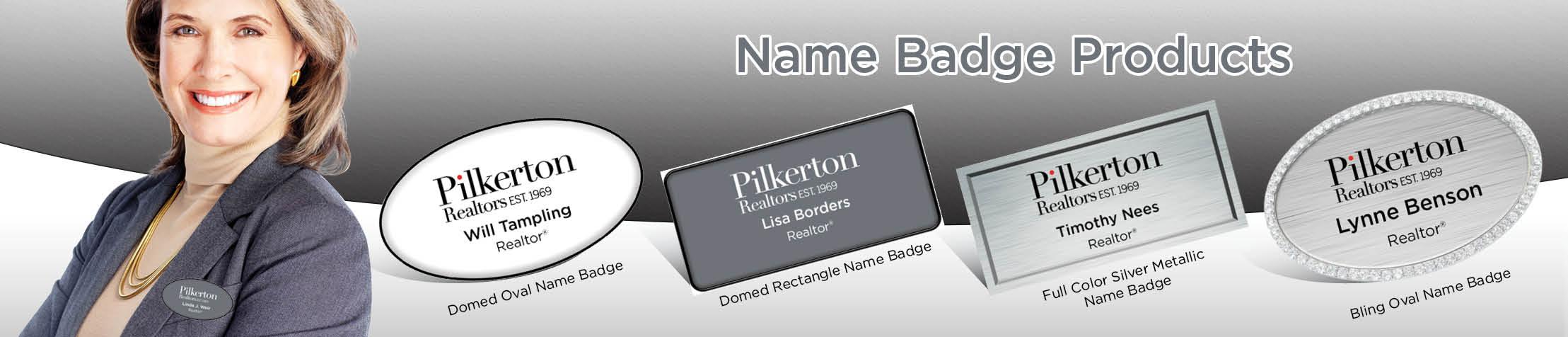 Pilkerton Realtors Real Estate Name Badge Products - Pilkerton Realtors Name Tags for Realtors | BestPrintBuy.com