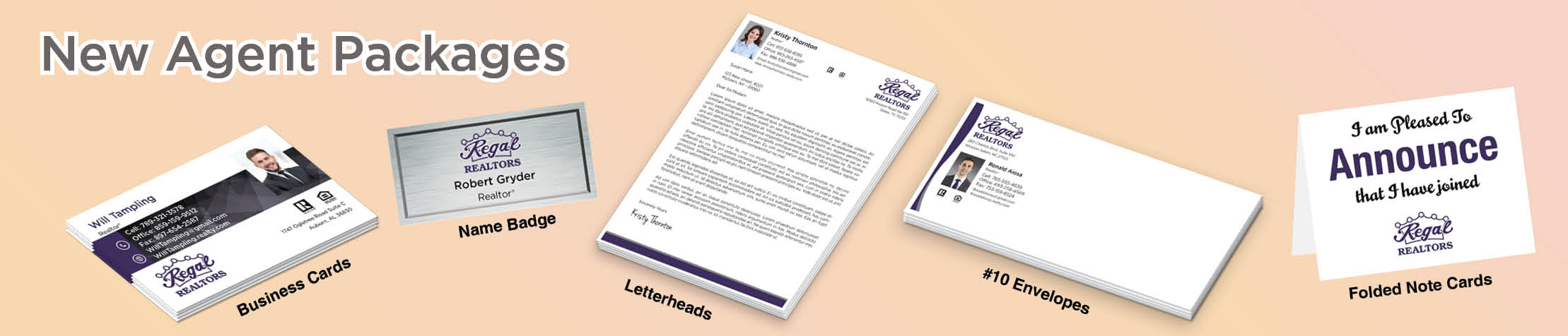 Regal Realtors Real Estate Gold, Silver and Bronze Agent Packages - Regal Realtors approved vendor personalized business cards, letterhead, envelopes and note cards | BestPrintBuy.com