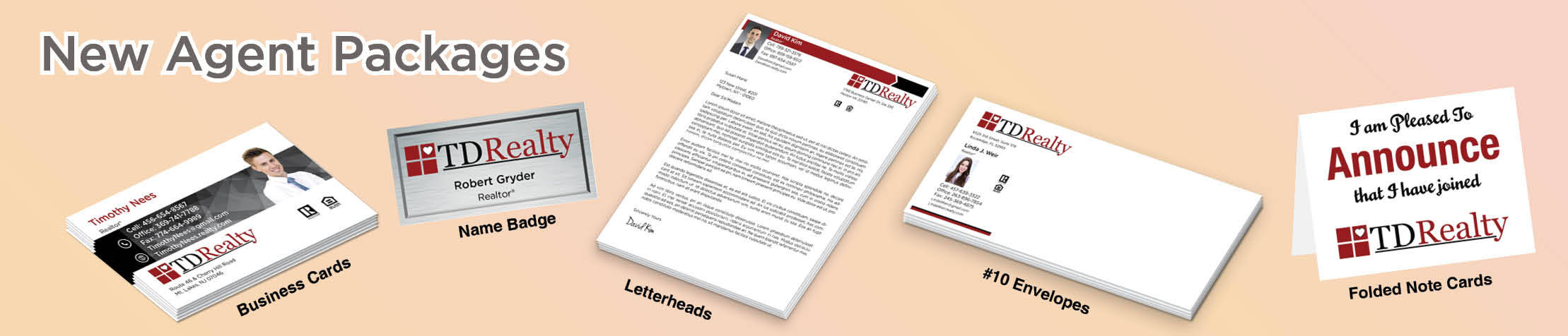TDRealty Real Estate Gold, Silver and Bronze Agent Packages - TDRealty approved vendor personalized business cards, letterhead, envelopes and note cards | BestPrintBuy.com